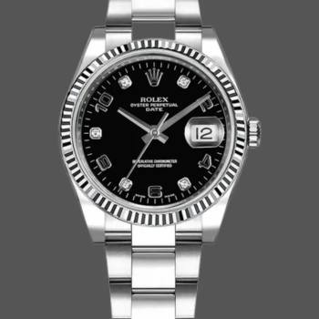 Rolex Oyster Perpetual Date 115234 Black Diamond Dial 34mm Unisex Watch (w15325480)