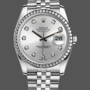 Rolex Datejust 116244 Silver Dial Diamonds 36mm Lady Watch (w15325492)