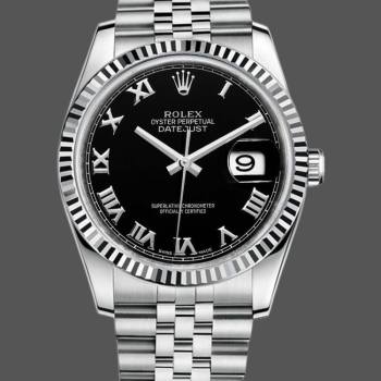 Rolex Datejust 116234 Stainless Steel Fluted Bezel Black Roman Dial 36mm Mens Watch (w15325521)
