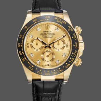 Rolex Daytona 116518 Leather Strap Diamond Champagne Dial 40mm Mens Watch (w15325524)
