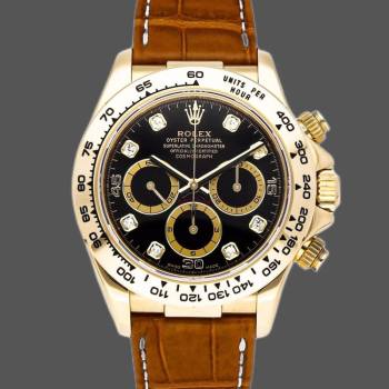 Rolex Daytona 16518 Black Diamond Dial Leather strap 40mm Mens Watch (w15325534)