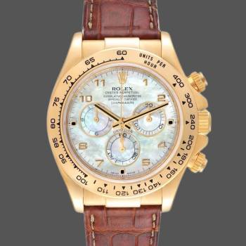 Rolex Daytona 116518 Yellow Gold MOP Dial Brown Strap 40mm Mens Watch (w15325536)