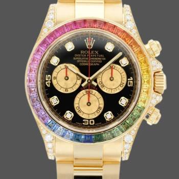 Rolex Daytona 116528 Rainbow Bezel Black Diamond Dial 40mm Mens Watch (w15325620)