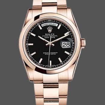 Rolex Day Date 118205 Black Dial Rose Gold 36mm Unisex Watch (w15325622)