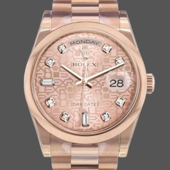Rolex Day-Date 118205 Rose Gold Jubilee Pink Dial 36mm Unisex Watch (w15325656)