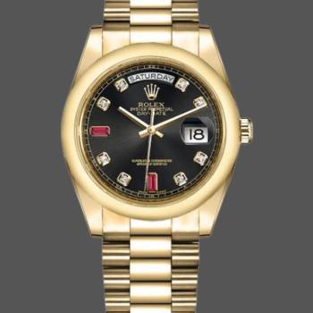 Rolex Day-Date 118208 Black Diamond Dial 36mm Unisex Watch (w15325661)