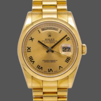 Rolex Day-Date 118208 Champagne Dial Roman Numerals 36mm Unisex Watch (w15325662)