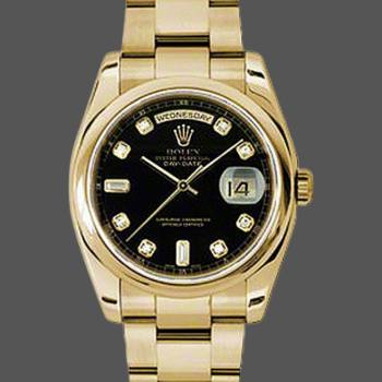 Rolex Day-Date 118208 Black Diamond Dial Yellow Gold 36mm Unisex Watch (w15325665)