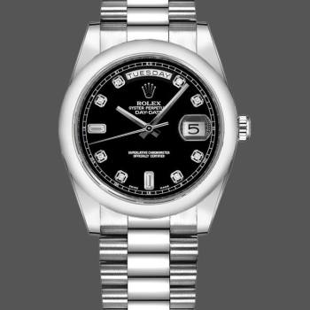 Rolex Day Date 118206 Platinum Black Diamond Dial 36mm Unisex Watch (w15325671)