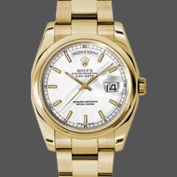 Rolex Day-Date 118208 White Dial Yellow Gold 36mm Unisex Watch (w15325674)