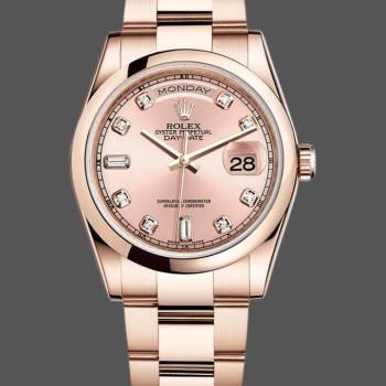 Rolex Day-Date 118205 Rose Gold Pink Diamond Dial 36mm Unisex Watch (w15325676)