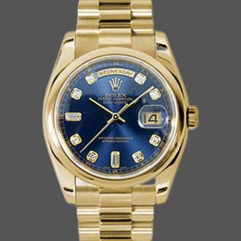Rolex Day-Date 118208 Yellow Gold Blue Diamond Dial 36mm Unisex Watch (w15325679)