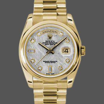 Rolex Day-Date 118208 Yellow Gold Meteorite Grey Diamond Dial 36mm Unisex Watch (w15325681)