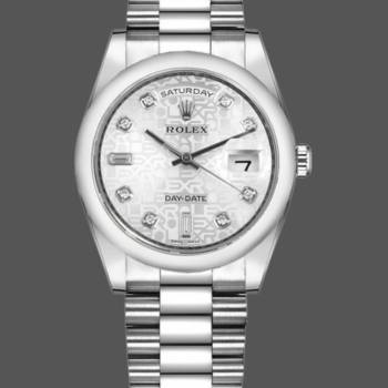Rolex Day-Date 118206 Jubilee Silver Dial Diamonds 36mm Unisex Watch (w15325689)