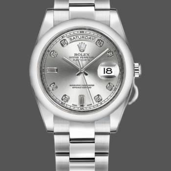 Rolex Day-Date 118209 Silver Diamond Dial Automatic 36mm Unisex Watch (w15325695)