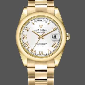 Rolex Day-Date 118208 White Roman Dial Roman Numerals 36mm Unisex Watch (w15325698)