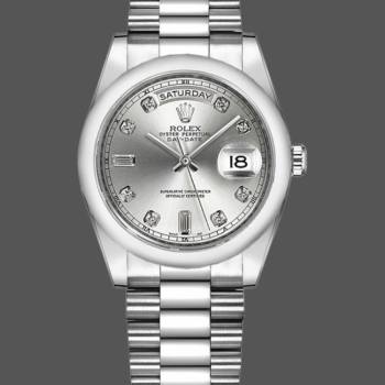 Rolex Day-Date 118206 Silver Diamond Dial Platinum 36mm Unisex Watch (w15325702)