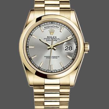 Rolex Day-Date 118208 Silver Dial Domed Bezel 36mm Unisex Watch (w15325703)