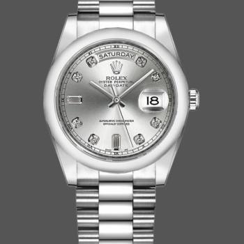 Rolex Day-Date 118209 White Gold Silver Diamond Dial Automatic 36mm Unisex Watch (w15325711)