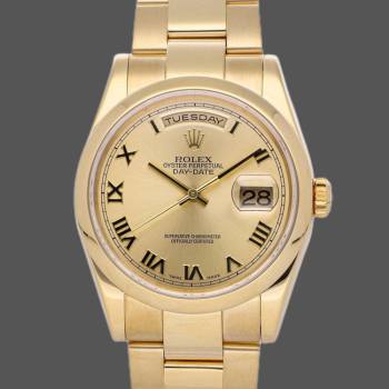 Rolex Day-Date 118208 Yellow Gold Champagne Dial Roman Numerals 36mm Unisex Watch (w15325715)