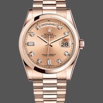 Rolex Day-Date 118205 Rose Gold Champagne Diamond Dial 36mm Unisex Watch (w15325721)