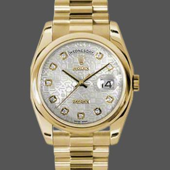 Rolex Day-Date 118208 Silver Diamond Jubilee Dial Yellow Gold 36mm Unisex Watch (w15325725)