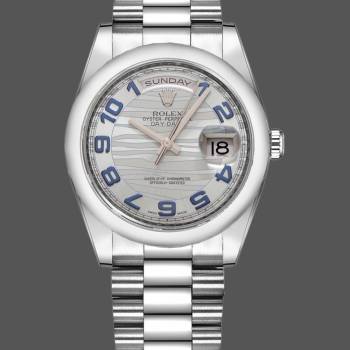 Rolex Day Date 118206 Wave Pattern Ice Blue Dial Arabic Numerals 36mm Unisex Watch (w15325730)