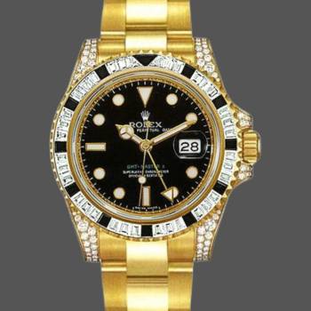 Rolex GMT-Master II 116758 Yellow Gold Black Dial Diamonds 40mm Mens Watch (w15325732)