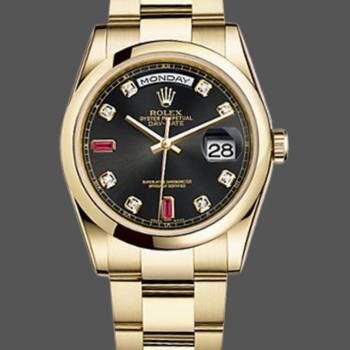 Rolex Day-Date 118208 Black Diamond Dial Yellow Gold case 36mm Unisex Watch (w15325733)