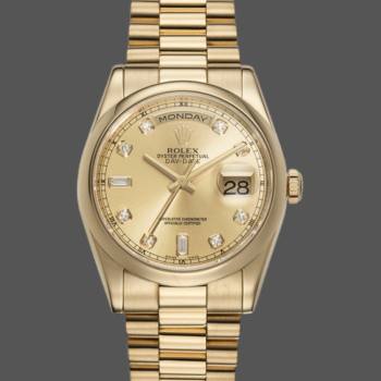 Rolex Day-Date 118208 Yellow Gold Champagne Diamond Dial 36mm Unisex Watch (w15325735)