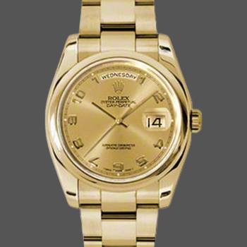 Rolex Day-Date 118208 champagne dial Arabic Numeral Hour Markers 36mm Unisex Watch (w15325736)