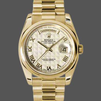Rolex Day-Date 118208 Yellow Gold Roman Numeral Pyramid Ivory Dial 36mm Unisex Watch (w15325737)