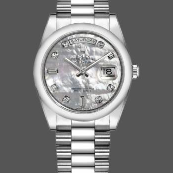 Rolex Day-Date 118206 Platinum White Mother of Pearl Diamond Dial 36mm Unisex Watch (w15325739)