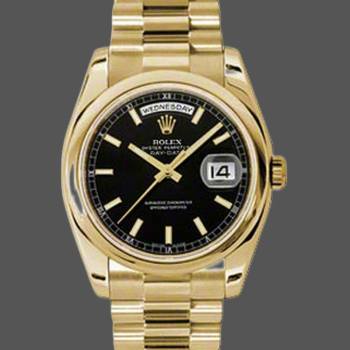Rolex Day-Date 118208 Black Dial Automatic Yellow Gold 36mm Unisex Watch (w15325740)