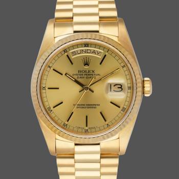 Rolex Day-Date 118208 champagne dial with gold indexes Yellow Gold 36mm Unisex Watch (w15325741)