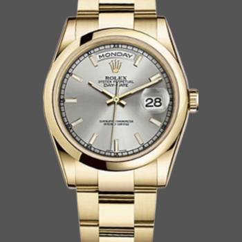 Rolex Day-Date 118208 Silver Dial Yellow Gold 36mm Unisex Watch (w15325742)