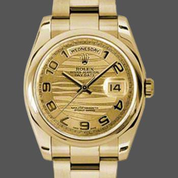 Rolex Day-Date 118208 Yellow Gold Arabic Numeral Wave Champagne Dial 36mm Unisex Watch (w15325743)