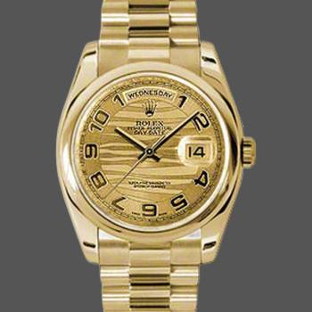 Rolex Day-Date 118208 Arabic Numeral Wave Champagne Dial 36mm Unisex Watch (w15325749)