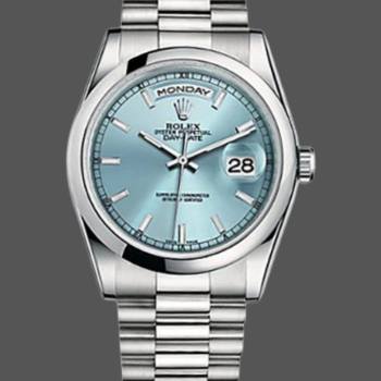 Rolex Day-Date 118206 Ice Blue Dial Polished Platinum Bezel 36mm Unisex Watch (w15325751)