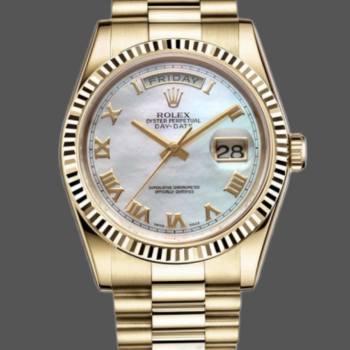 Rolex Day-Date 118238 White Mother of Pearl Roman Dial 36mm Unisex Watch (w15325766)