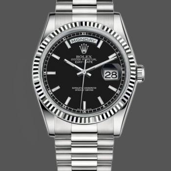 Rolex Day-Date 118239 White Gold Black Dial Fluted Bezel 36mm Unisex Watch (w15325767)