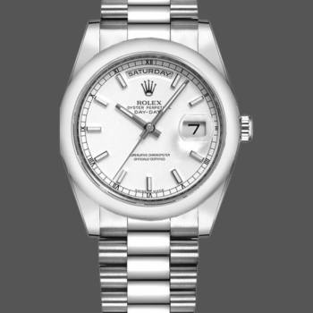 Rolex Day-Date 118209 Oyster Bracelet White Dial 36mm Unisex Watch (w15325769)