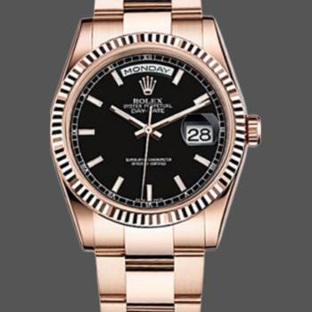Rolex Day-Date 118235 Black Dial Fluted Bezel 36mm Unisex Watch (w15325776)