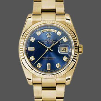 Rolex Day-Date 118238 Yellow Gold Blue Diamond Dial Unisex Watch (w15325779)