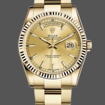 Rolex Day-Date 118238 Yellow Gold Fluted Bezel Champagne Dial 36mm Unisex Watch (w15325780)