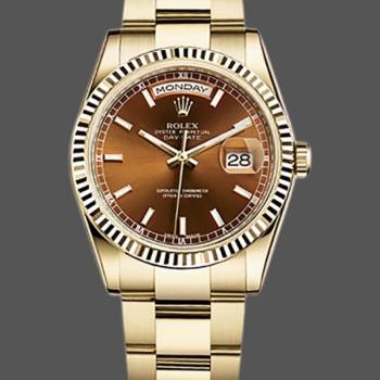 Rolex Day-Date 118238 Index Cognac Dial Fluted Bezel 36mm Unisex Watch (w15325786)