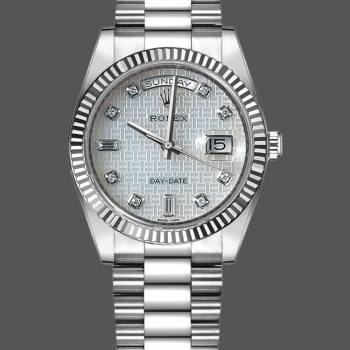 Rolex Day-Date 118239 Mother of Pearl White Dial Fluted Bezel 36mm Unisex Watch (w15325795)