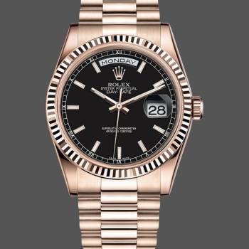 Rolex Day-Date 118235 Black Dial Rose Gold 36mm Unisex Watch (w15325797)