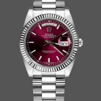 Rolex Day-Date 118239 Cherry Red Dial Fluted Bezel 36mm Lady Watch (w15325808)