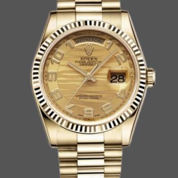 Rolex Day-Date 118238 Arabic Numeral Wave Champagne Dial Yellow gold 36mm Unisex Watch (w15325809)